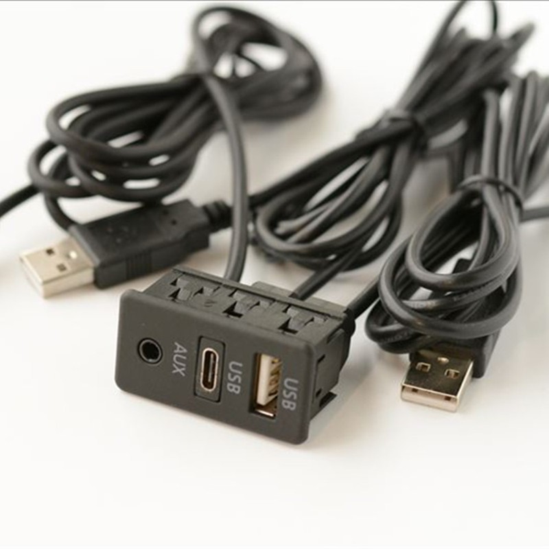 USB Extension Cable Adapter Car Dash Flush Mount AUX Dual USB Port Panel 150CM