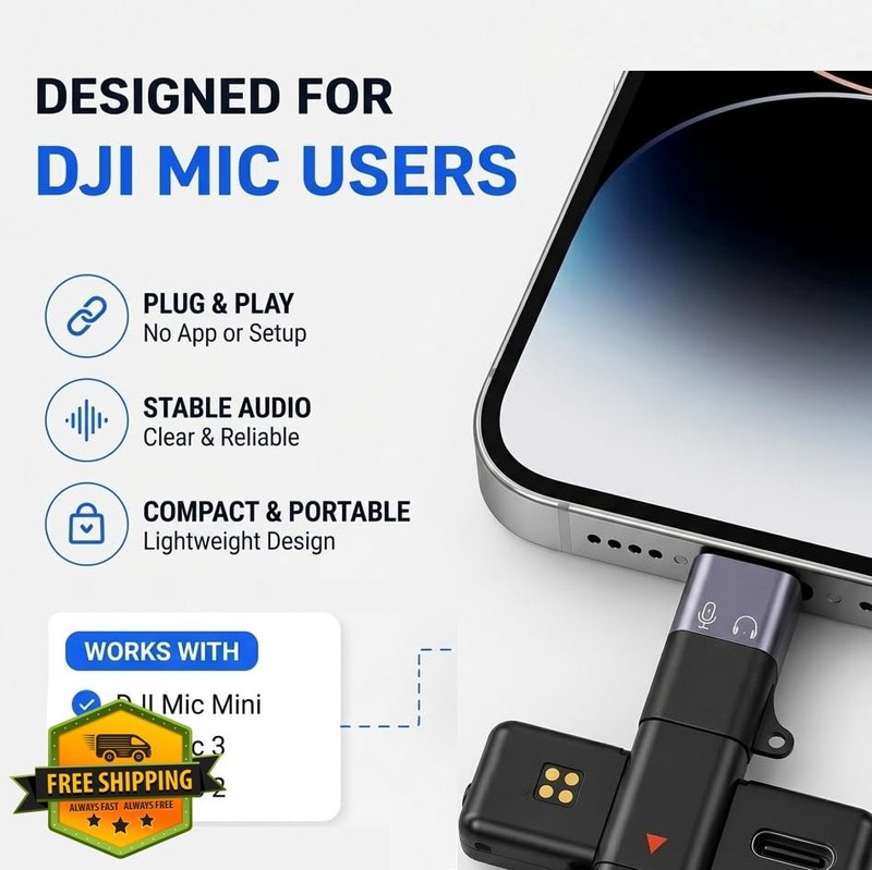 AUPEYZ USB C to Lighting adapter for DJI Mic, i-Phone, PC, 1pcs gallery
