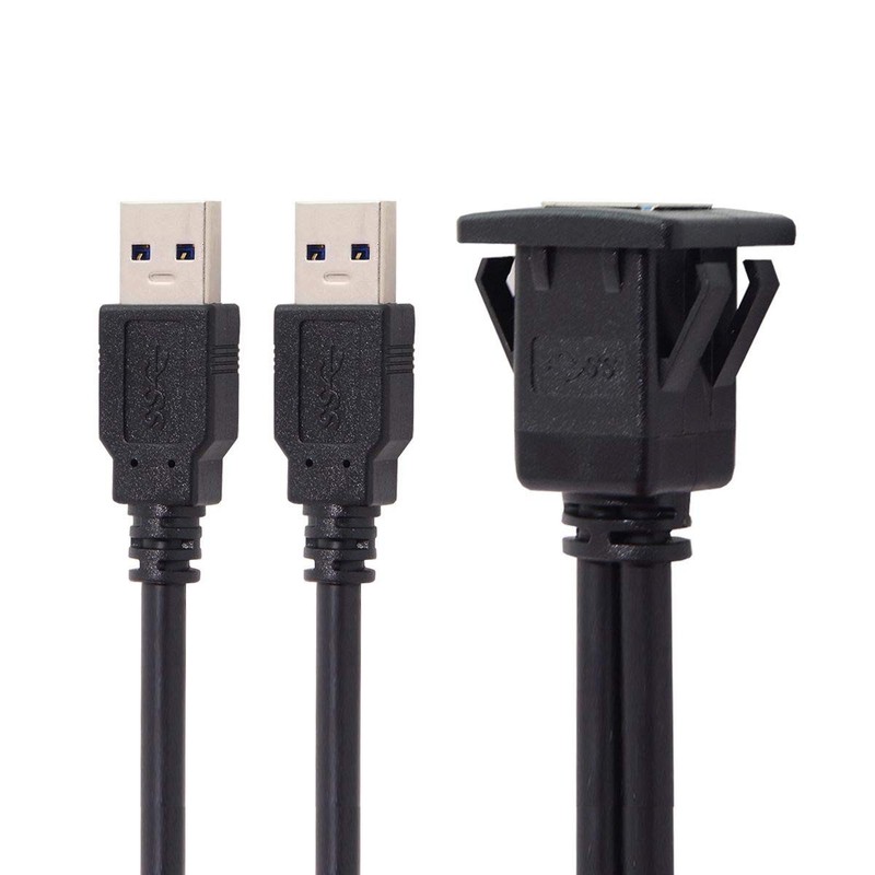 Waterproof Dual USB 3.0 Extension Latch Car Mount Flush AUX Cable Cord 1M gallery