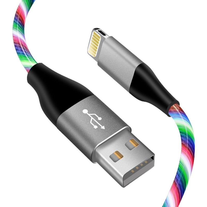 LED iPhone Light Up Charger Cable MFi Certified 3ft Multi Color Glowing Cord