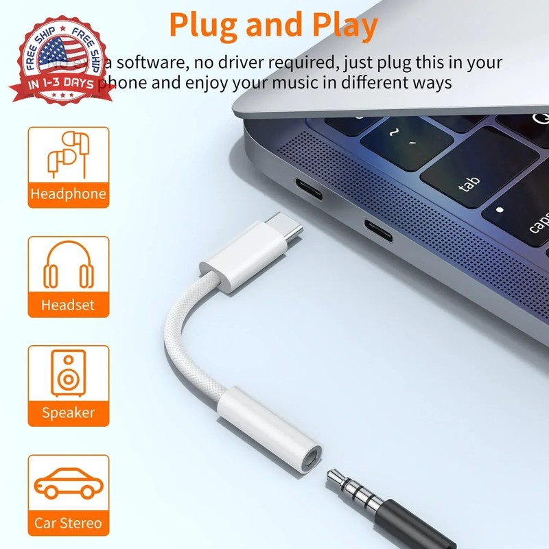 USB C to 3.5mm Adapter 2-Pack DAC Hi-Res Audio Dongle Cable Cord for Mobile Devi gallery