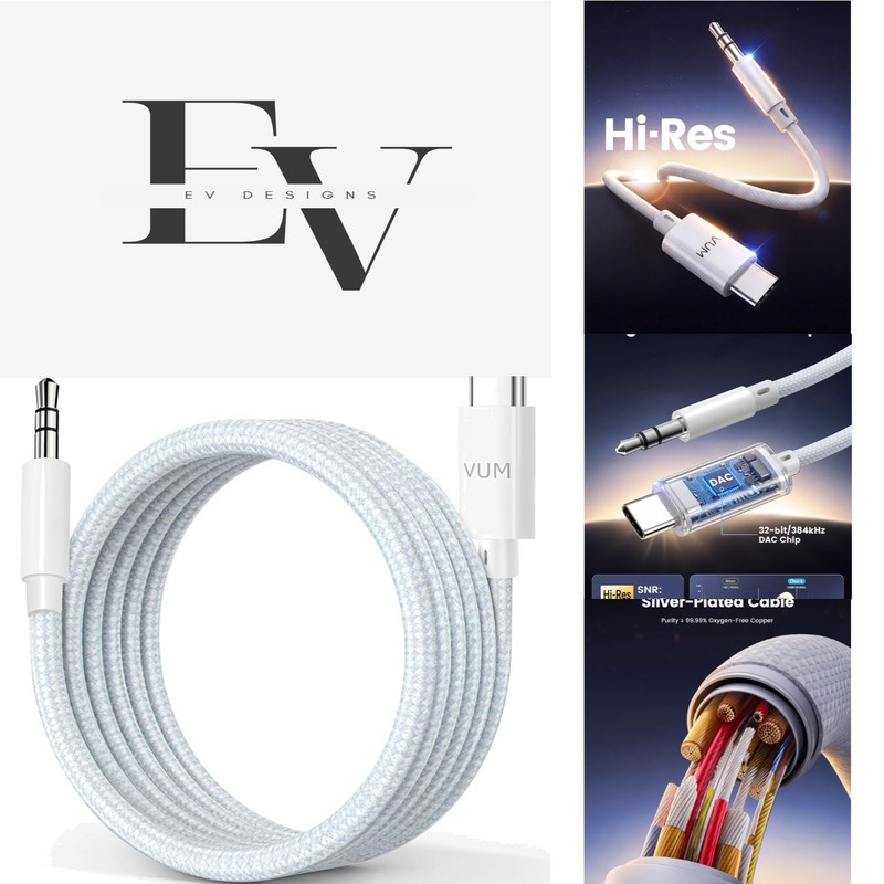 Hi-Fi 4ft USB-C to AUX Audio Cable – 32-bit DAC, Durable & Tangle-Free Design
