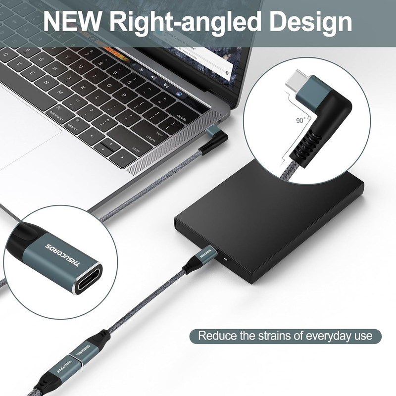 USB C Extension Cable 10FT 2Pack, Type C 90 Degree Right Angle gallery