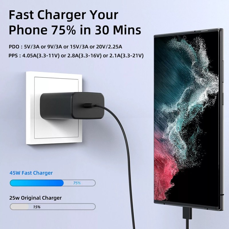 45W USB-C Cable&6FT Super Fast Wall Charger For Samsung Galaxy S23 S22 Universal gallery