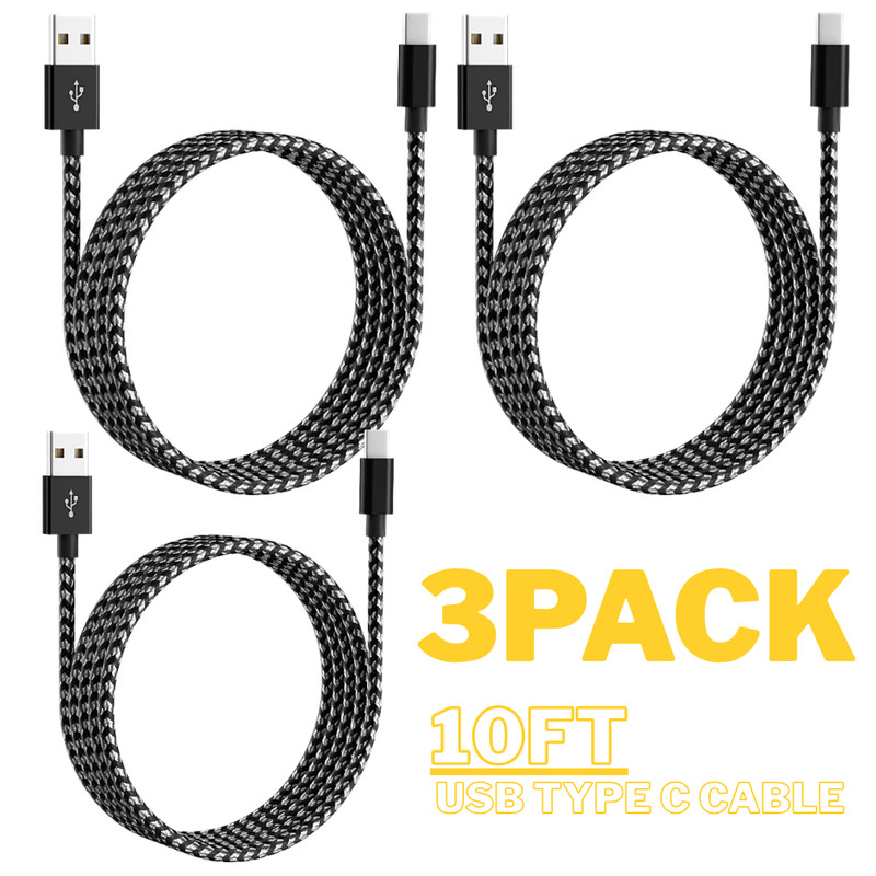 3 Pack 10FT USB-C Type C Cable Long Charger Cord For iPhone 15 16 17 Samsung Lot