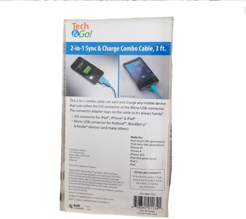 Tech & Go! 2-in-1 Sync & Charge Combo Cable, 3 ft gallery