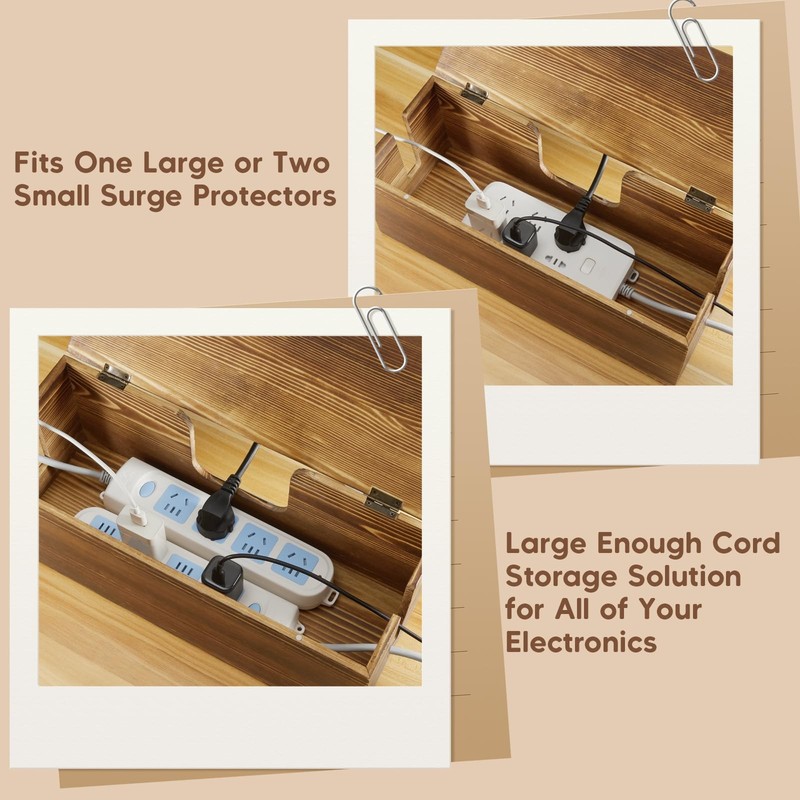 Large Cable Management Box - Burnt Wood Organizer and Power Brown gallery