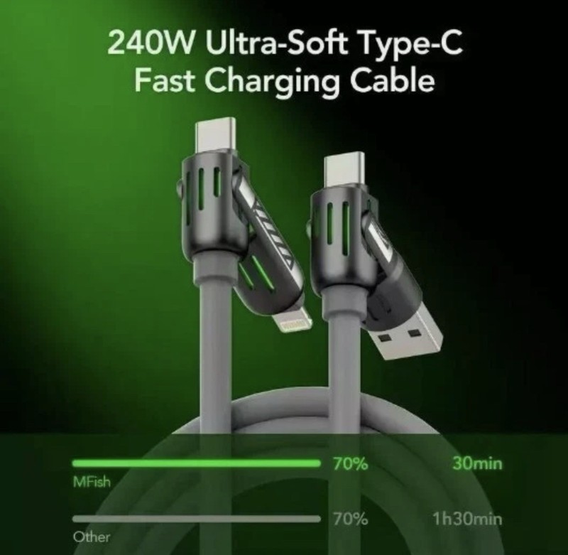 4 in 1 Multi-USB Charging Cable - MAX 240W Fast Charging/With USB A+ Type-C 6ft gallery