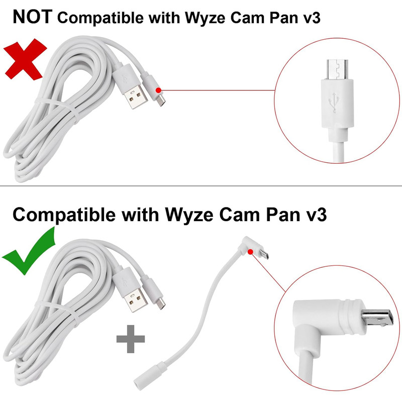 Uogw 3 Pack 90° Micro-Usb Extension Cable Compatible with Wyze Cam Pan V3 and Wy gallery