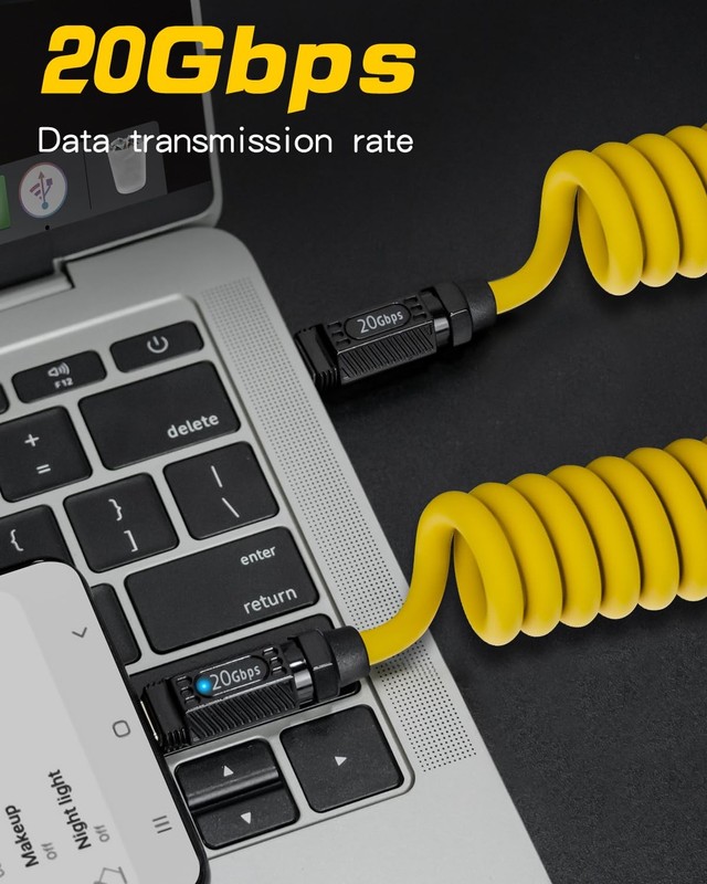 Coiled USB to USB Cable 140W, 20Gbps Spring Coiled USB Charger Cable, 8K60Hz ... gallery