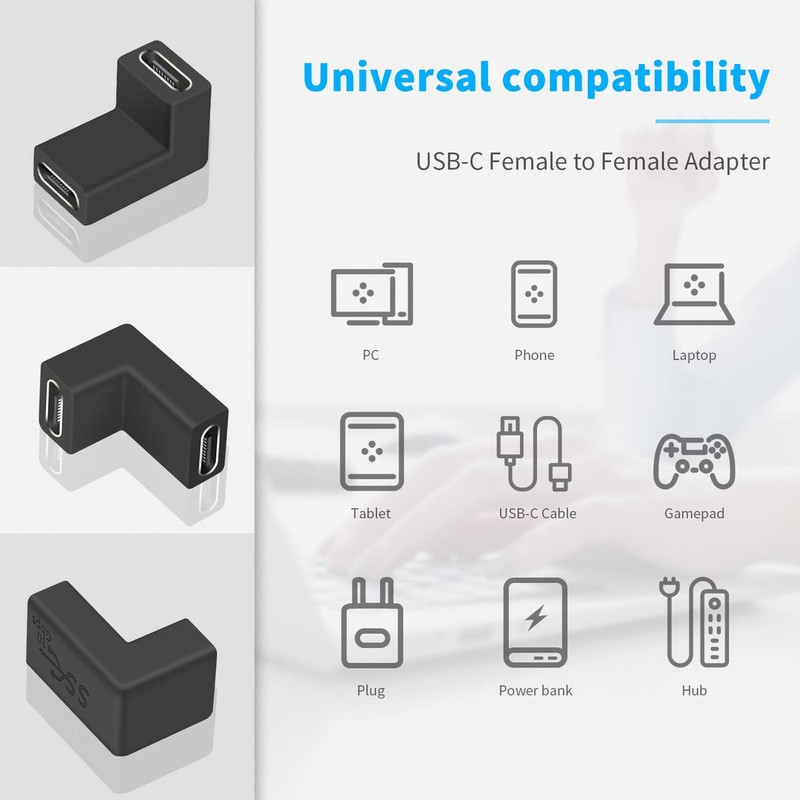 10 USB Type C 3.1 Female to Female Up Angled Coupler Extension Adapter Connector gallery