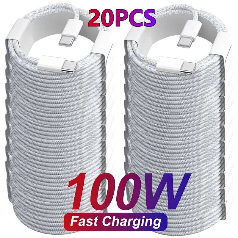 20-Pack 100W USB-C to USB-C Fast Charger Cables for iPhone 15, 16, & 17 Series