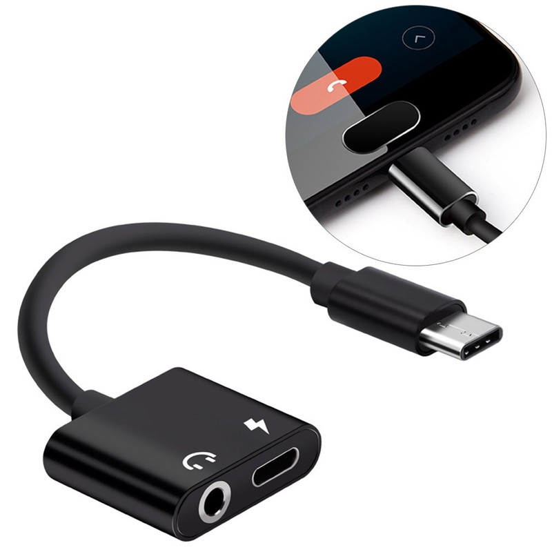 2 In 1 Type C To 3.5mm Headphone Adapter Audio Charger Black gallery