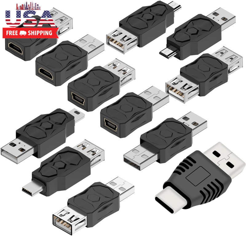 USB 2.0 Adapter Set Usb/Type C/Micro/Mini Male to Female Converter Connector (12