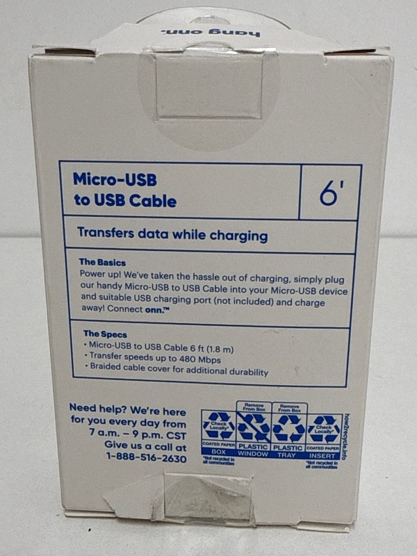 Connect Onn Micro-USB To USB Cable 6’ft gallery