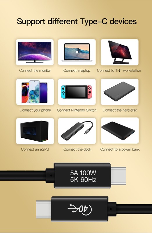 40Gbps USB-C USB3.2 USB 4.0 Cable 8K@60Hz PD 5A 100W For Alienware M15 R7 Laptop gallery