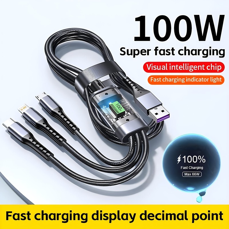 100W Fast Charging Cable 3 in 1 Charging Cord Adapter with Type-C Micro gallery