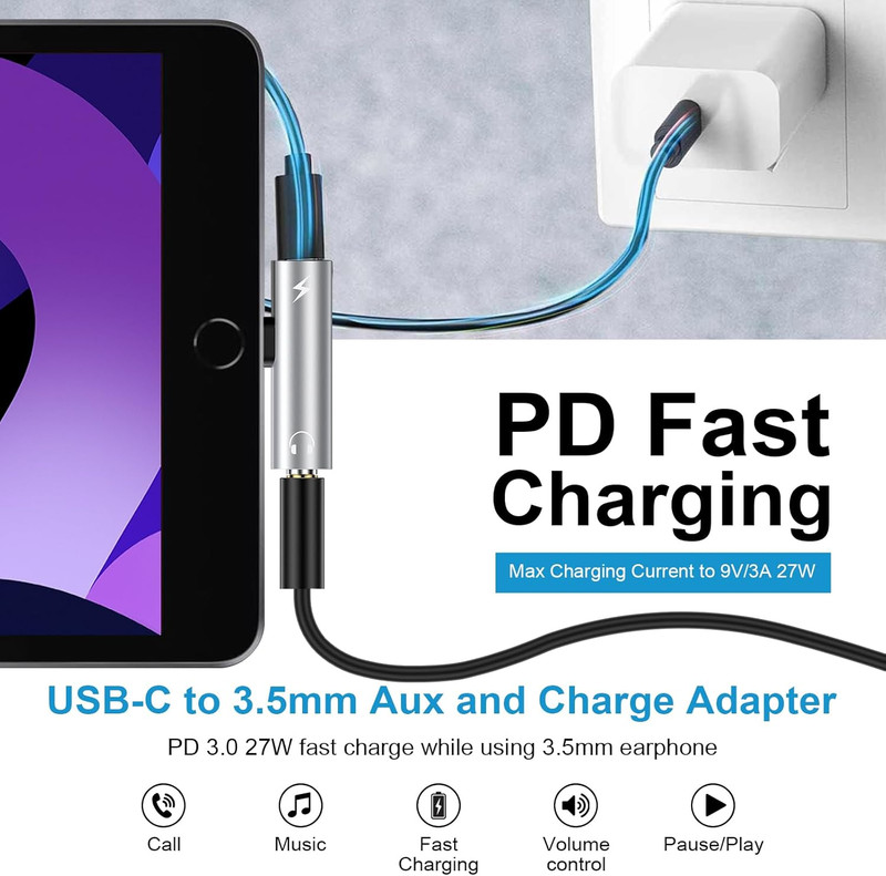USB C to 3.5mm Headphone and Charger Adapter for iPhone 17 Pro Max Air 16 15 Pro gallery