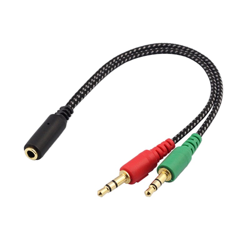 Female to 2 Male Headset Splitter Cable Computer Headphones Microphone Adapter