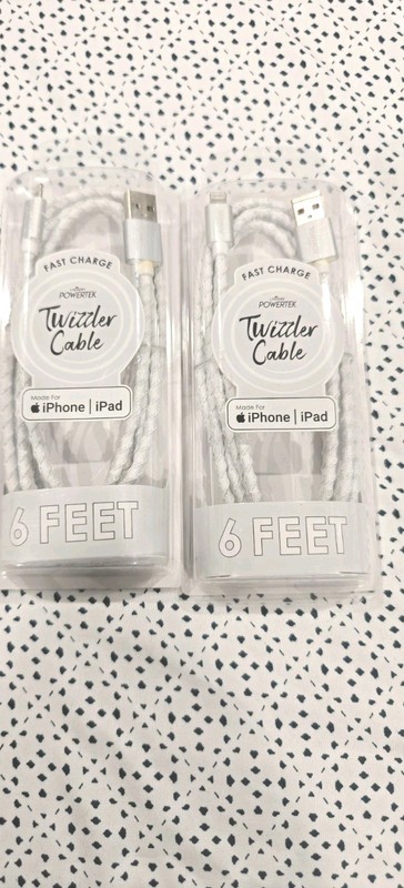 2 Pack Fast Charge Liquipel Powertek Twizzler Cable 6 Ft Made for IPhone IPad Wh
