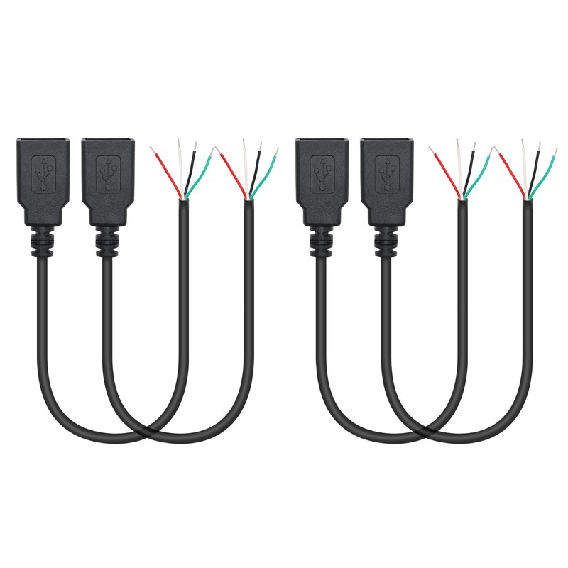 4 PCS 11 inch USB A Female, 4 Pin Bare Wire Pigtail Cable, 5V 2A DIY Power