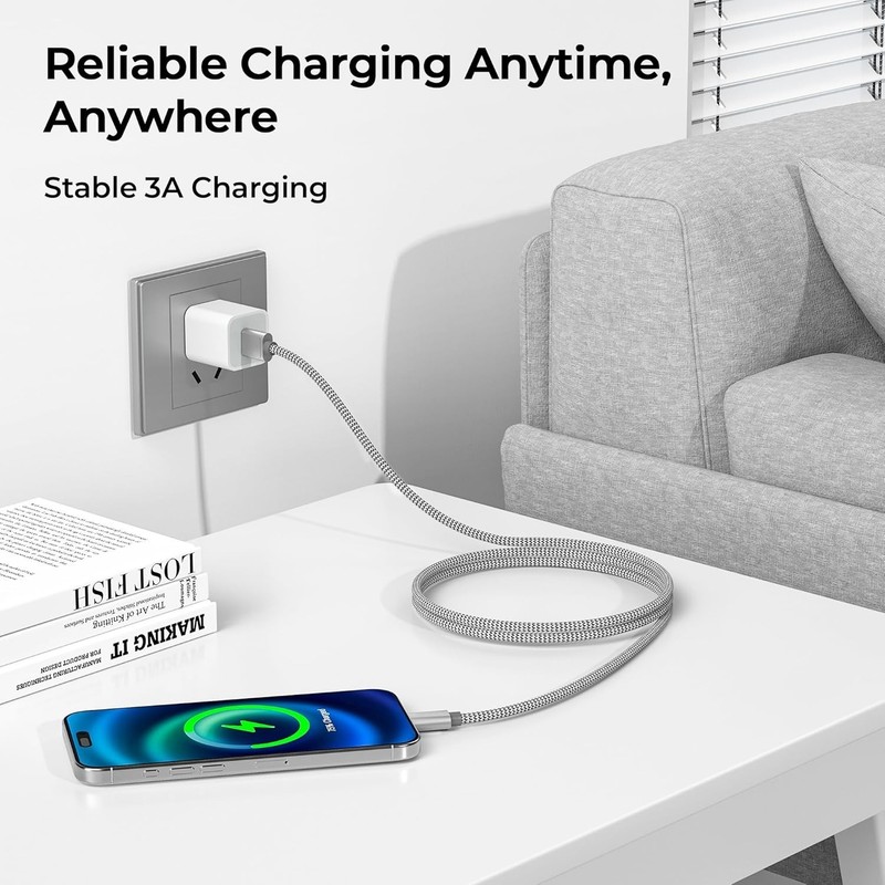 Basesailor for iPhone 17 16 Pro Max Charger Cord,USB to USB C Cable 6.6FT/2Pack, gallery