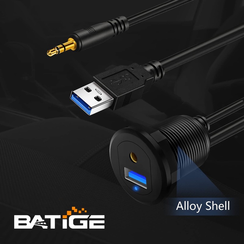 Alloy USB 3.0 AUX DC3.5mm Port Car Mount Flush Cable for Car Boat Motorcycle ... gallery