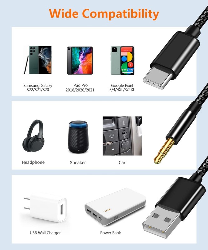USB C to 3.5mm Aux Audio Cable, 2 in 1 C Car Stereo Black gallery
