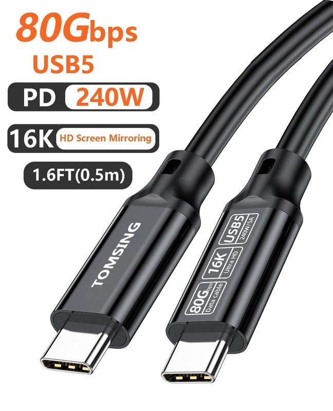 1.6 Ft 0.5m Black USB C To C 240W Fast Charge Cable 80Gbps 16K Nylon Braided gallery