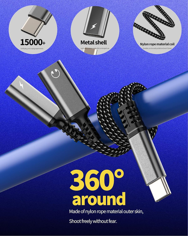 Dual USB C Adapter 2 in 1 Charging Cable DAC Type C Audio Charger Dongle for App gallery