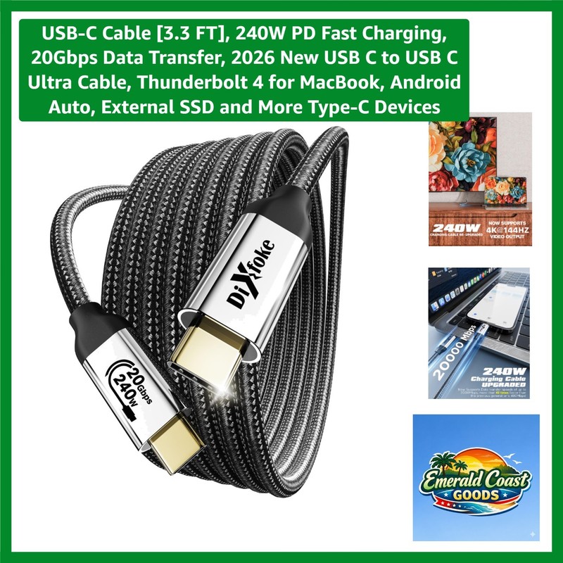 USB-C Cable [3.3 FT], 240W PD Fast Charging, 20Gbps Data Transfer, 2026 New U…