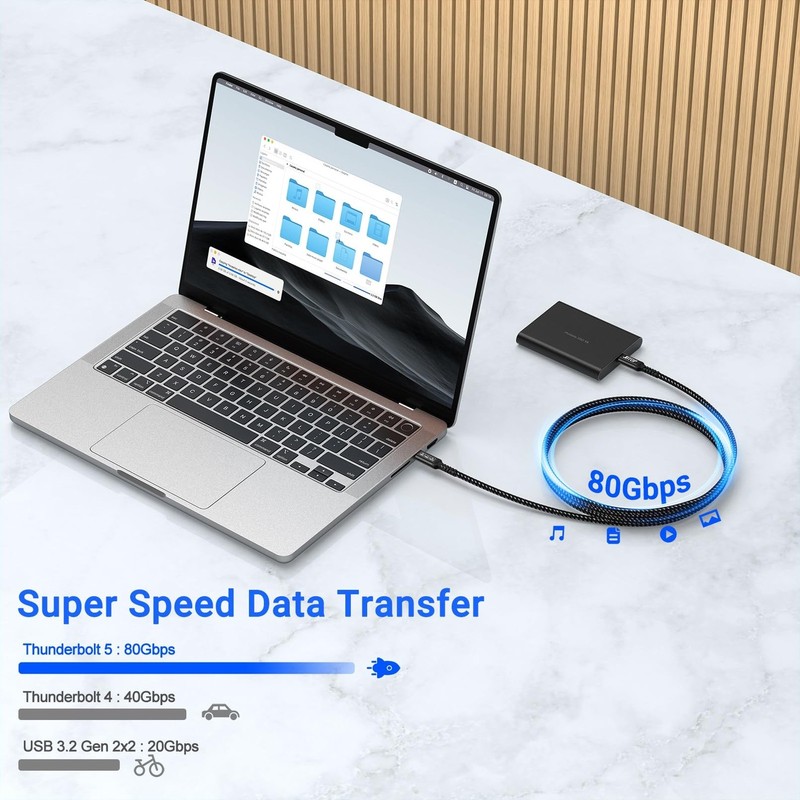2 PCS 6.6Ft 80Gbps USB C To C Cable 240W 16K/Dual 8K Braided Video Data Cord gallery