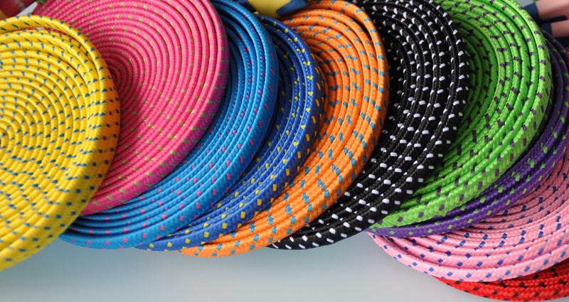FLAT BRAIDED 10FT LONG fabric charge cable cord FOR iphone 4 4s & ipod data sync