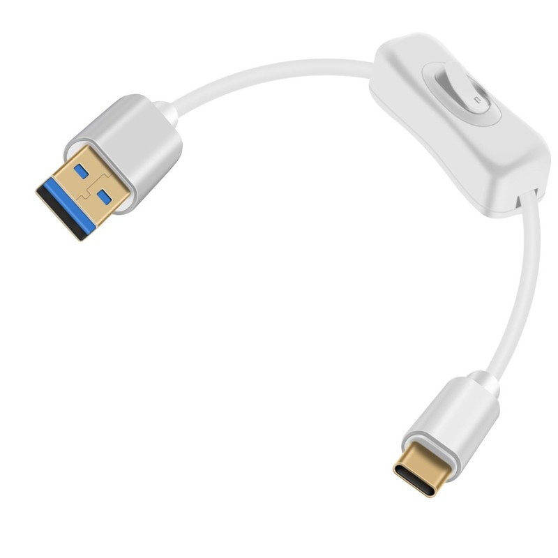 White 1FT/0.3m USB C Cable with Switch 5Gbps Type C Charging Power Data Cord