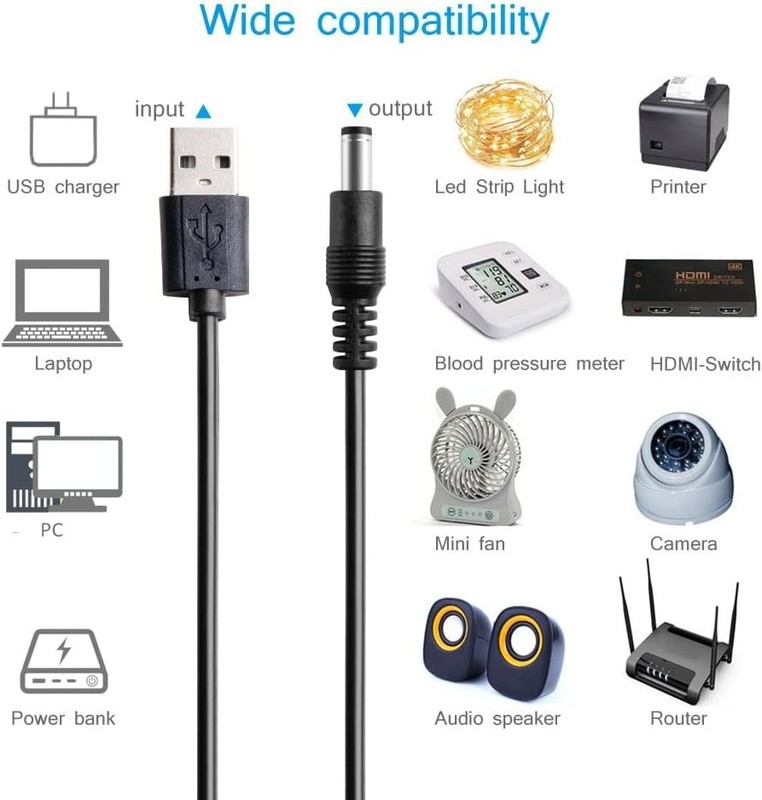 DC 5V Power Cord, USB to DC 5.5x2.1mm Plug Charging Cable with 10 Connector T... gallery