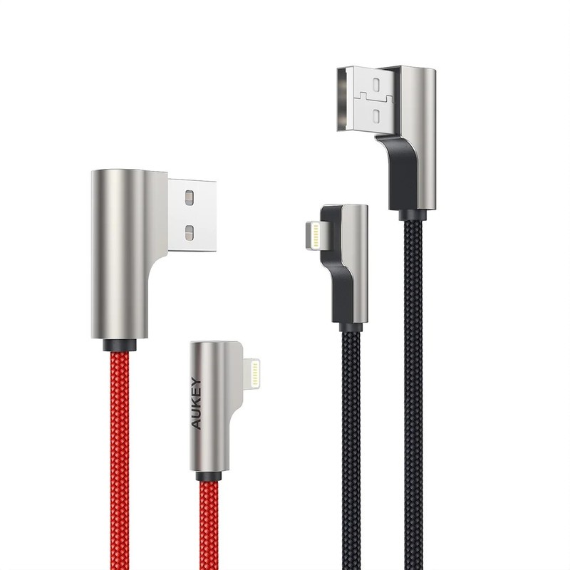 Aukey 90 Degree USB Fast Charger Cable for iPhone, iPad, iPod 2 pack. 6 ft