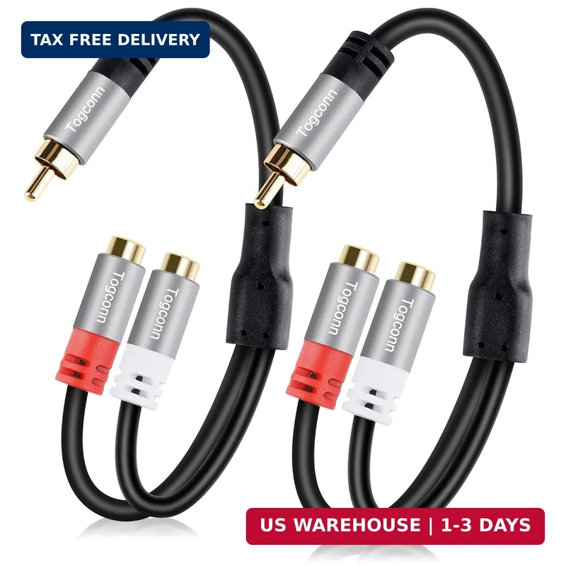 RCA Y-Adapter Splitter cable 2Pack,1 RCA Male to 2 RCA Female Stereo Audio Video