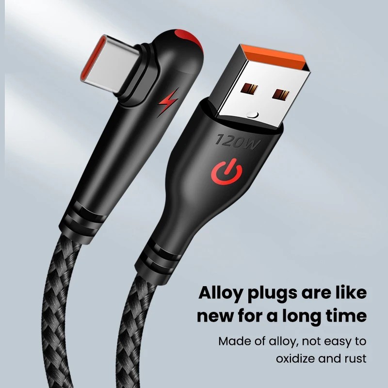 120W USB Type-C Fast Charging Cable 90° Elbow for Huawei Xiaomi Samsung gallery