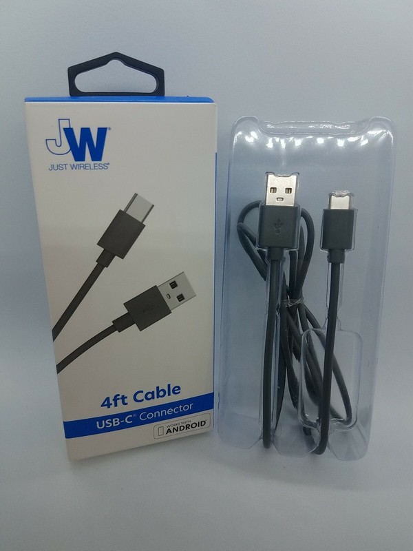 Just Wireless ~USB C Connector ~4 Ft Cable ~Works With Android ~Grey