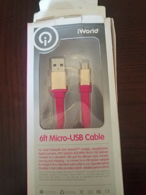 Micro-USB Flat Cable 6 ft Pink iWorld