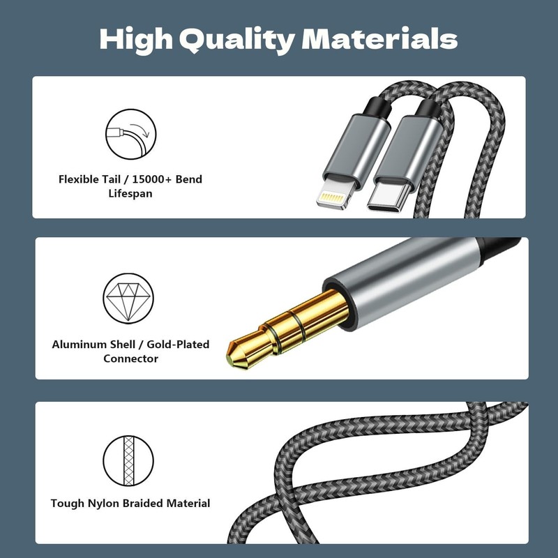 Cable auxiliar de 3,5 mm para automóvil + cable de carga Cable de carga 2 en 1 gallery