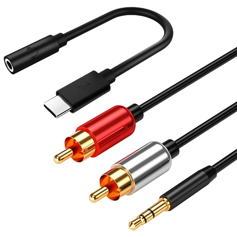Portable UPGRADE Grade A+ Type C to 3.5mm Jack Audio Adapter + RCA Stereo Cable