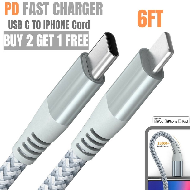 PD Type C USB-C To iPhone Cable Fast Charger Cord For iPhone 13 12 11 XS XR X 8