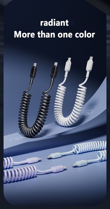 100W PD USB-C Coiled Data Cable Fast Charging Cord for Car Electronic Devices gallery