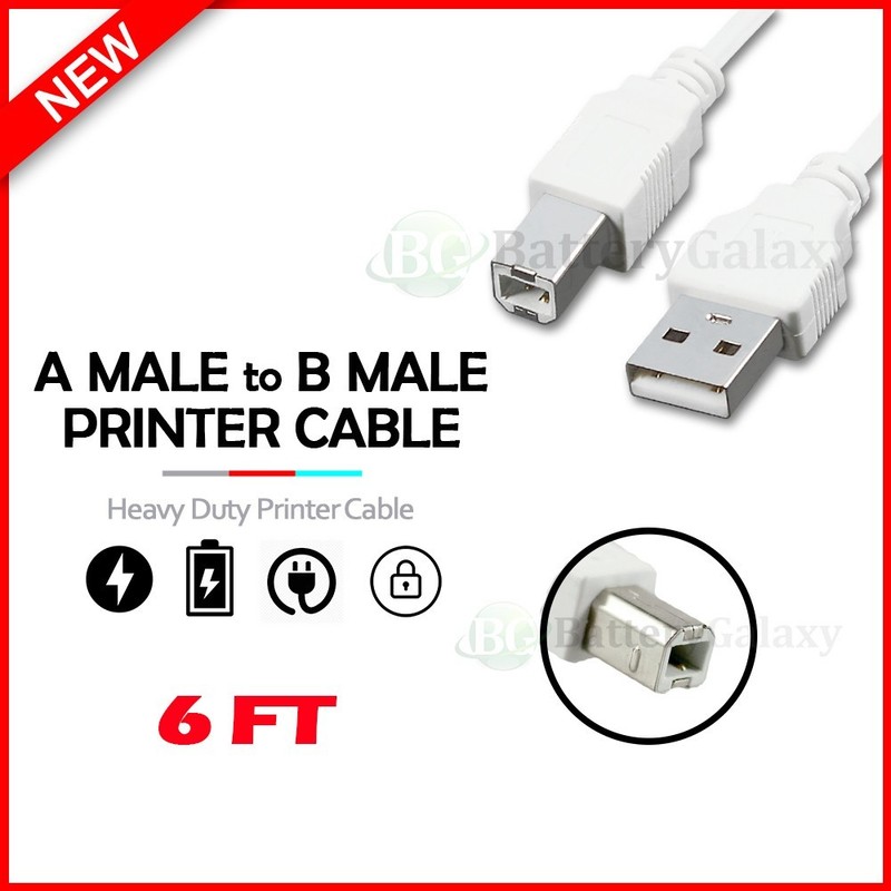 6Ft USB 2.0 High Speed Type A Male to Type B Male Printer Scanner Cable Cord WHT