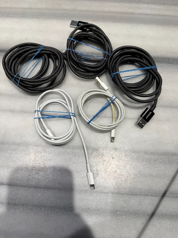 Lot of 5 Anker and Apple Lightning Cords USB-A and USB-C