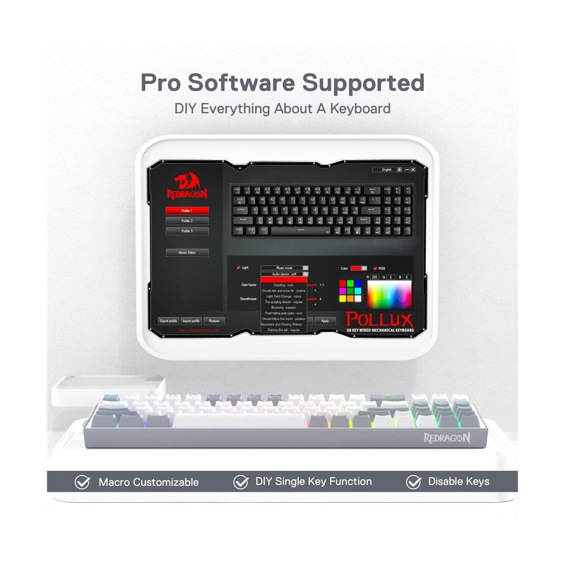 Redragon K628 Pollux 75% Wired RGB Gaming Keyboard, 78 Keys Com... FAST USA SHIP gallery