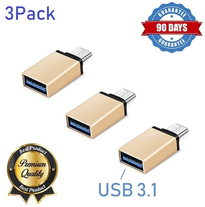 3x OTG GOLD USB-C Adapter Type-C to USB 3.0 Adapter for MacBook-Pro Note8, [ST-O