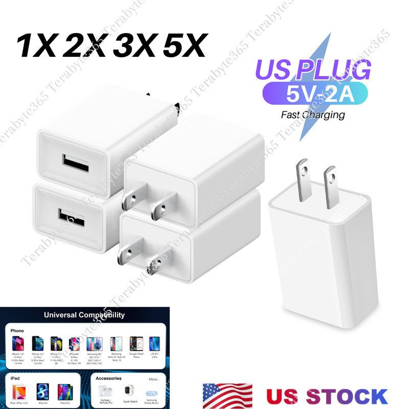 1-5x Lot USB Wall Power Adapter 5V 2A AC Charging Plug US Universal Fast Charger