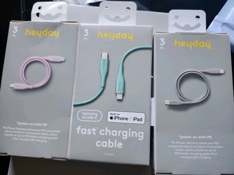 Heyday 3ft Lightning to USB-C Fast Charging Cable, 3pk, MFi Certified 3 Colors